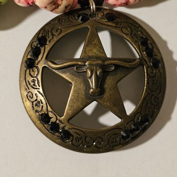 Dyed Howlite Nugget Statement Choker Bull Skull Star Pendant Western Boho - Picture 2 of 5